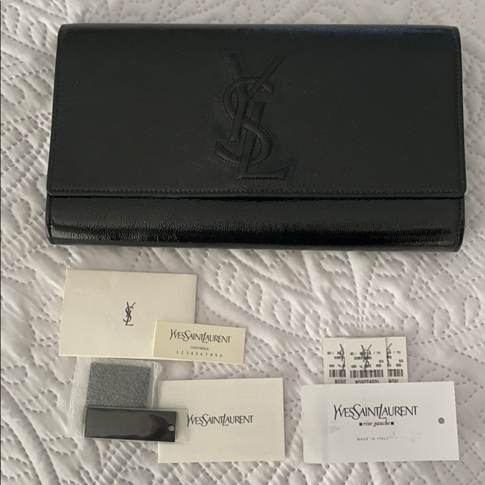YSL patent leather clutch